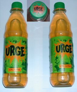 Bottles of URGE - the Norwegian equivalent of SURGE.