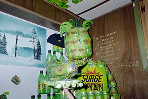 A &#039;robot&#039; made of SURGE cans and boxes.