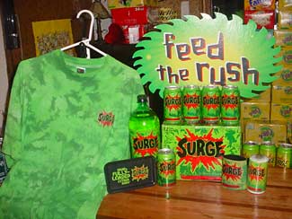 A display of SURGE merchandise.