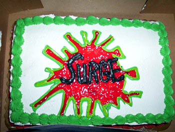 A SURGE-themed birthday cake.